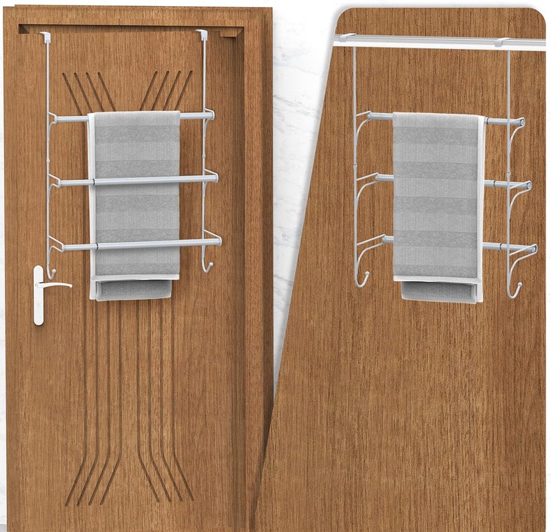Auledio Adjustable Over The Door Triple Towel Rack with Hooks,Silver - Image 5