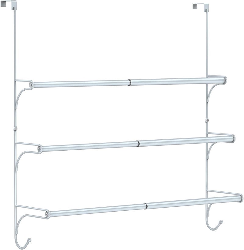 Auledio Adjustable Over The Door Triple Towel Rack with Hooks,Silver - Image 1