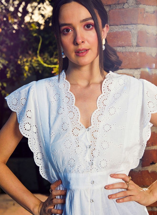 ساسافراس بلوزة شيفلي بيضاء بأكمام كيمونو للنساء - Image 3