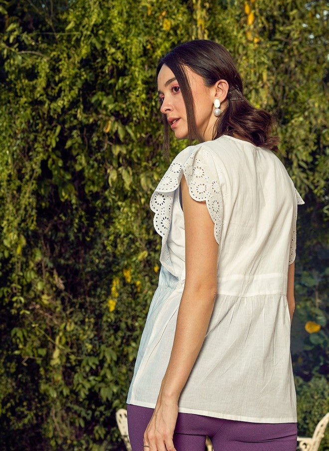 ساسافراس بلوزة شيفلي بيضاء بأكمام كيمونو للنساء - Image 5