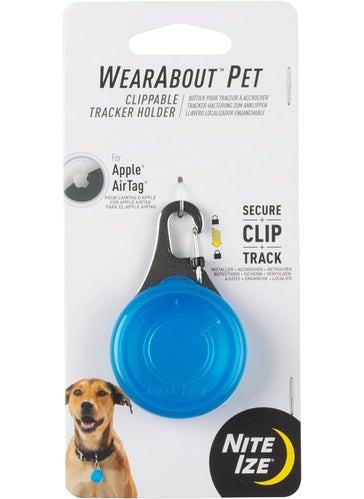 Nite Ize WearAbout Pet Clippable Tracker Holder Apple AirTag Holder With Locking Carabiner For Pets Blue