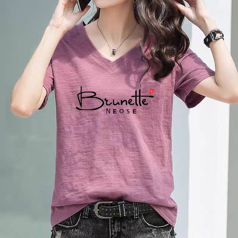 Selling Bamboo Cotton V Neck Women'S Short-Sleeved T-Shirt 2025 Half-Sleeved Korean Style Loose T-Shirt Ins - Image 3