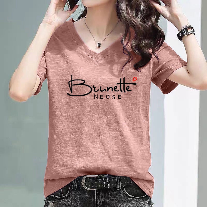 Selling Bamboo Cotton V Neck Women'S Short-Sleeved T-Shirt 2025 Half-Sleeved Korean Style Loose T-Shirt Ins - Image 5