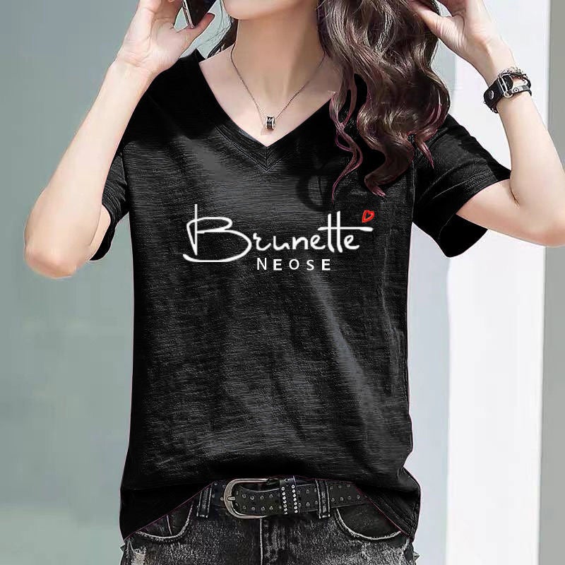 Selling Bamboo Cotton V Neck Women'S Short-Sleeved T-Shirt 2025 Half-Sleeved Korean Style Loose T-Shirt Ins - Image 4