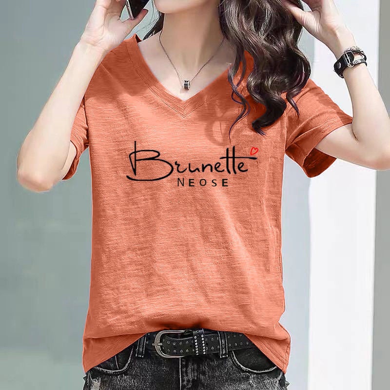 Selling Bamboo Cotton V Neck Women'S Short-Sleeved T-Shirt 2025 Half-Sleeved Korean Style Loose T-Shirt Ins - Image 2