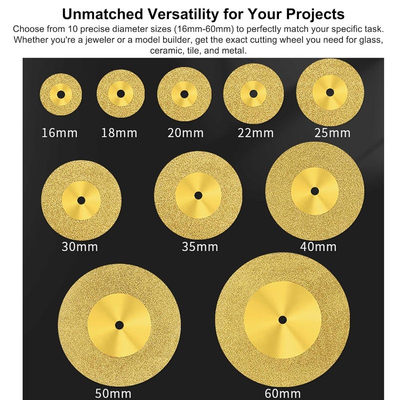 50mm 20Pcs Titanium Coated Diamond Cutting Wheels with 3mm Mandrels for Rotary Tool Glass Ceramics - Image 4