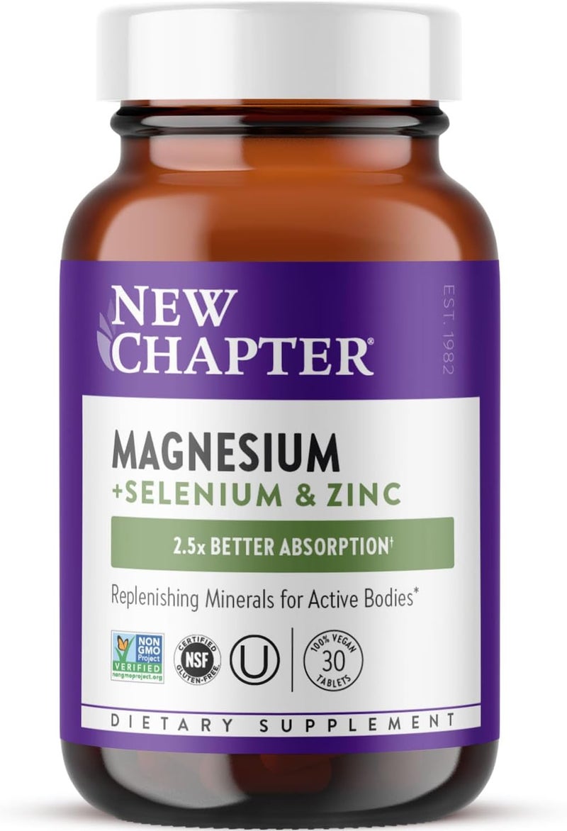 New Chapter MagnesiumSeleniumZinc Supplement for Active Bodies Bounce Back After Exercise with Muscle Support Minerals  Hydrating Electrolytes 325 mg Magnesium in OneDaily Tablet 30 Count - Image 1