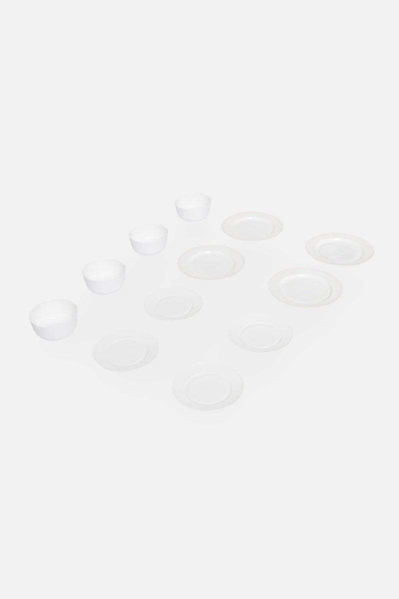 GIBSON 12 Pcs Break Resistant Opal Glass Dinnerware Set, White - Image 4