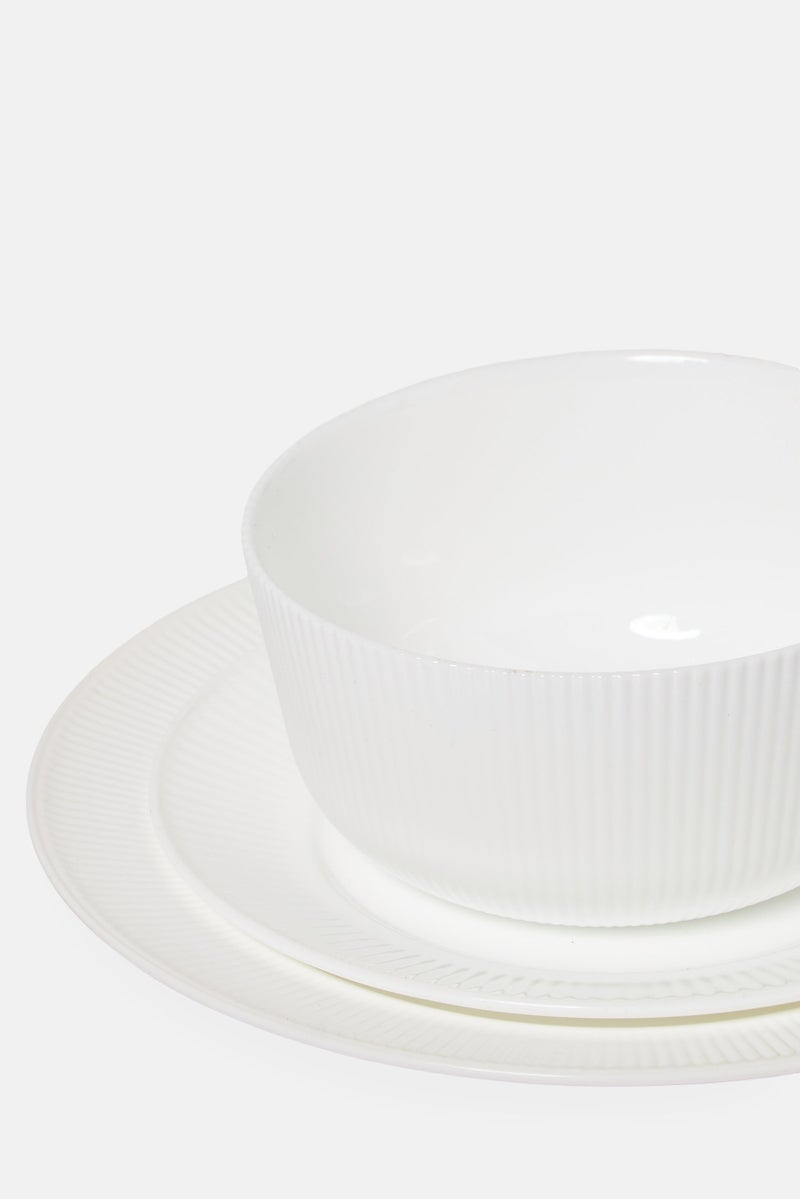 GIBSON 12 Pcs Break Resistant Opal Glass Dinnerware Set, White - Image 5