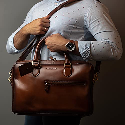 BROWN BEAR Business Class leather Laptop Messenger Bag for Men Fit 15.6 inch Laptop with Convenient Removable Strap, Brown - Image 3