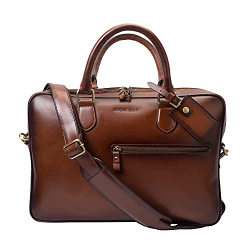 BROWN BEAR Business Class leather Laptop Messenger Bag for Men Fit 15.6 inch Laptop with Convenient Removable Strap, Brown - Image 1