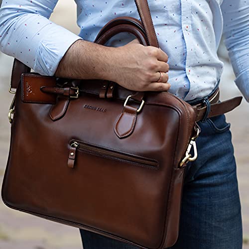 BROWN BEAR Business Class leather Laptop Messenger Bag for Men Fit 15.6 inch Laptop with Convenient Removable Strap, Brown - Image 2