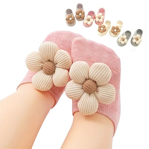 KEAINVRN 4Packs Baby Girls Socks,Flower Non-Slip Grips for Babies Toddler Princess Low Cut Socks Baby Christmas Gifts (US, Age, 0 Months, 6 Months, multicolor) - Image 1