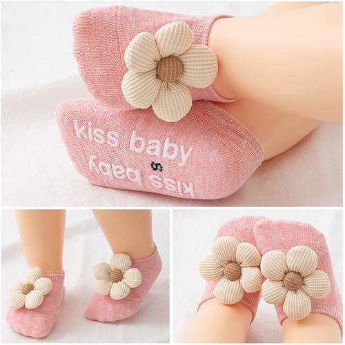 KEAINVRN 4Packs Baby Girls Socks,Flower Non-Slip Grips for Babies Toddler Princess Low Cut Socks Baby Christmas Gifts (US, Age, 0 Months, 6 Months, multicolor) - Image 3