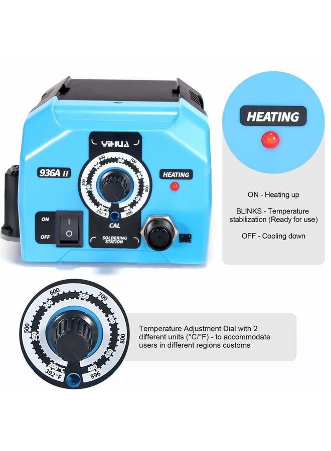 Yihua مجموعة محطة لحام ييهو 936A II، 65 واط مع ضوء عمل ذكي. قابلة للتعديل بسهولة من 392℉～896℉. مع مقبض لحام قابل للتوصيل، وحامل لحام، وسلك لحام و5 رؤوس لحام إضافية. - Image 2