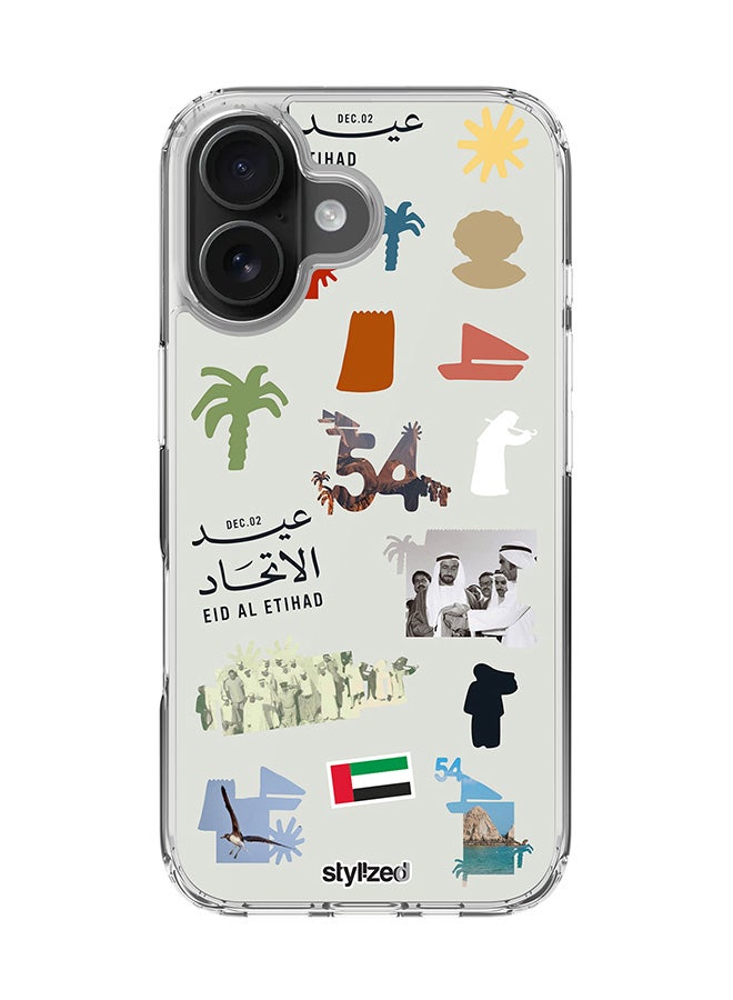 Stylizedd for iPhone 16 Case [Compatible with MagSafe] Slim Magnetic cover Clear Phone Case - Eid Al Etihad 54th UAE National Day, Light Grey - Image 1