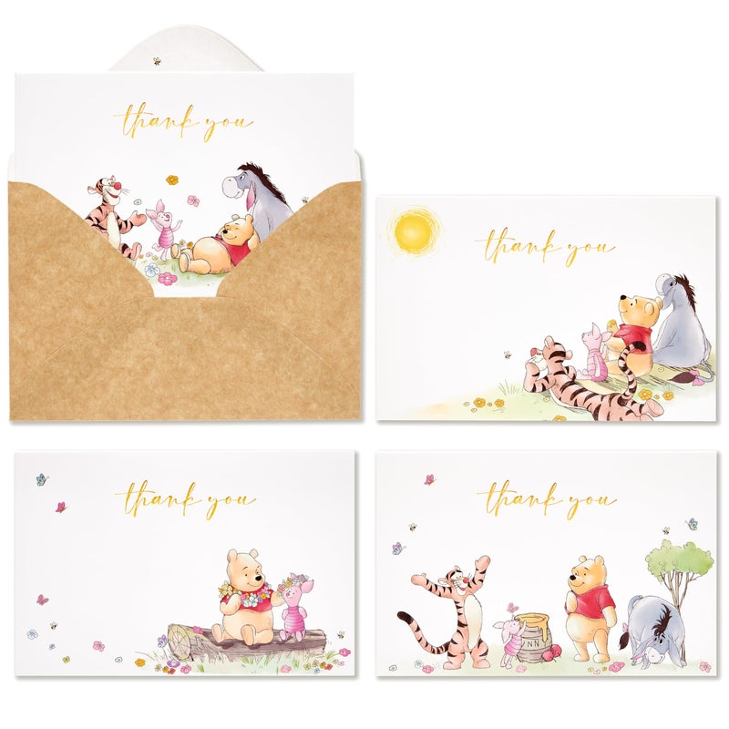 Crisky Gold Foil Winnie the Pooh Thank You Cards with Envelopes and Stickers, 50 Pack Animal Thank You Cards for Baby Showers, Birthdays, Friendsgiving - Image 1