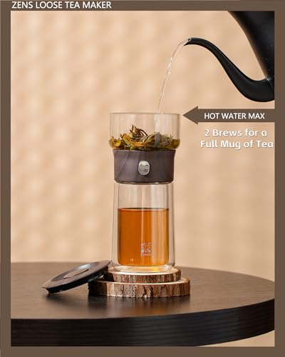 ZENS Modern Glass Infuser Teapot, One Touch Tea Maker for Loose Leaf Tea with Insulated Mug and Portable Case. Enchanted Pot Alternatives for Tea Lover Gifts - Image 3