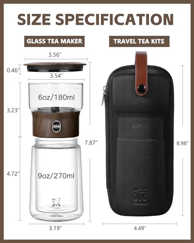 ZENS Modern Glass Infuser Teapot, One Touch Tea Maker for Loose Leaf Tea with Insulated Mug and Portable Case. Enchanted Pot Alternatives for Tea Lover Gifts - Image 5