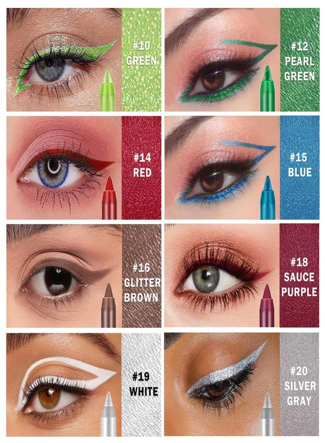 QIUFSSE 16 Colored Eye Liner Pencils for Women,Purple Green Blue Metallic Eyeliner Pen Set,delineador de ojos contra el agua,Multi-Function and Professional Pencil Eyeliner Makeup - Image 3