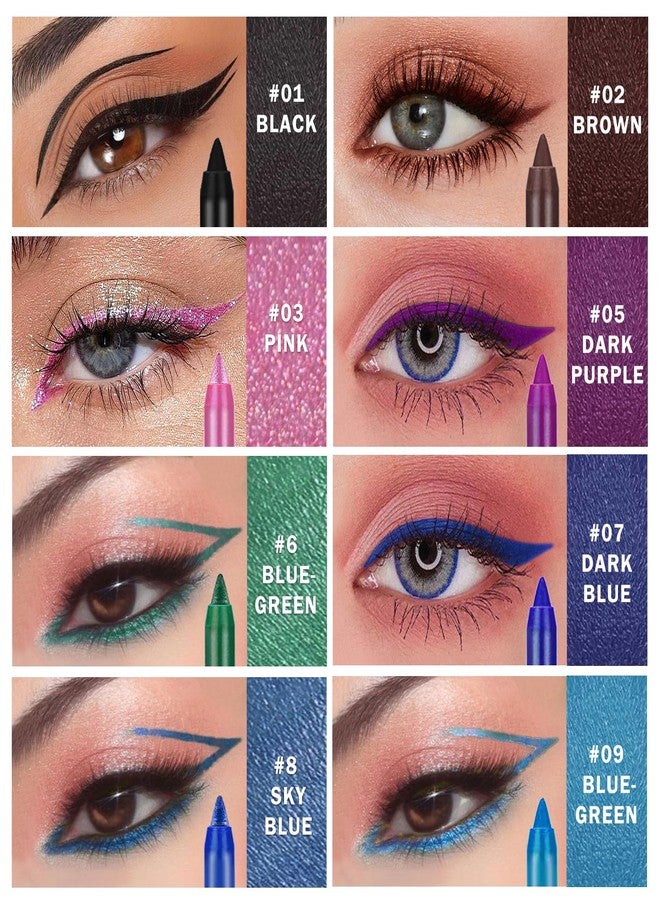QIUFSSE 16 Colored Eye Liner Pencils for Women,Purple Green Blue Metallic Eyeliner Pen Set,delineador de ojos contra el agua,Multi-Function and Professional Pencil Eyeliner Makeup - Image 2