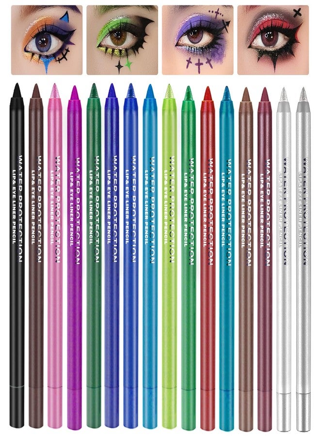 QIUFSSE 16 Colored Eye Liner Pencils for Women,Purple Green Blue Metallic Eyeliner Pen Set,delineador de ojos contra el agua,Multi-Function and Professional Pencil Eyeliner Makeup - Image 1