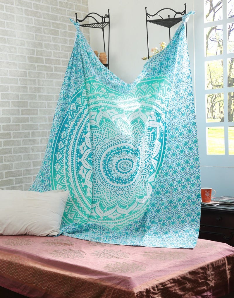 VKMarotia VKMarotia Ombre Mandala Bohemian Hippie College Room Dorm Tapestry Single Bedsheet Beach Towel Picnic mat Decoration Green Twin - Image 2