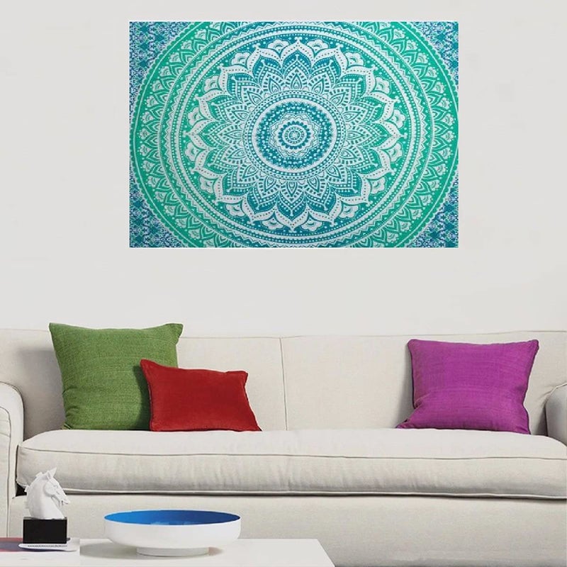 VKMarotia VKMarotia Ombre Mandala Bohemian Hippie College Room Dorm Tapestry Single Bedsheet Beach Towel Picnic mat Decoration Green Twin - Image 1