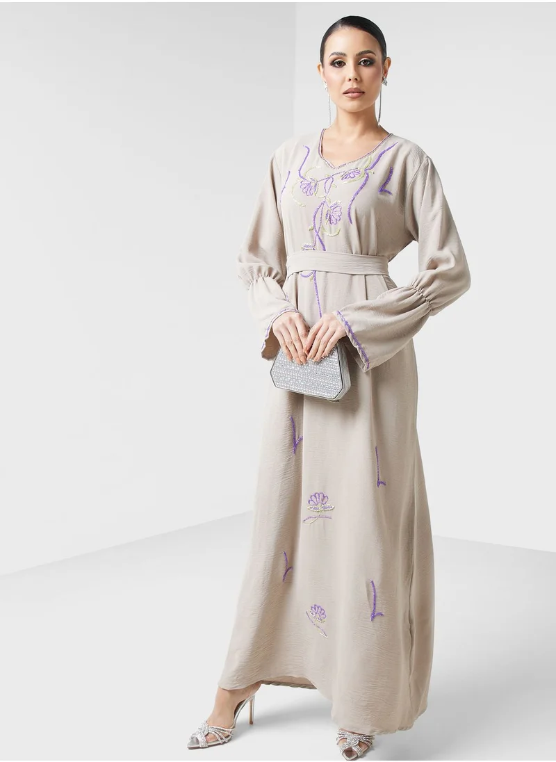 hayas closet Embellished Belted Jalabiya