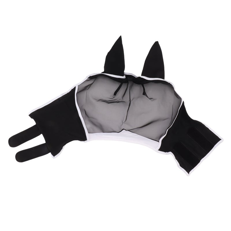 Horse Fly Mask: Black Size L Breathable Stretch Mesh - UV Protection Fly Mask With Ears for Horse Riding Turnout Summer Care - Image 2