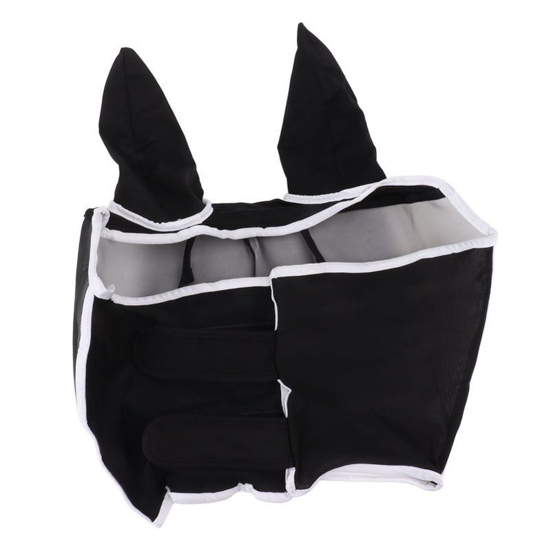 Horse Fly Mask: Black Size L Breathable Stretch Mesh - UV Protection Fly Mask With Ears for Horse Riding Turnout Summer Care - Image 3