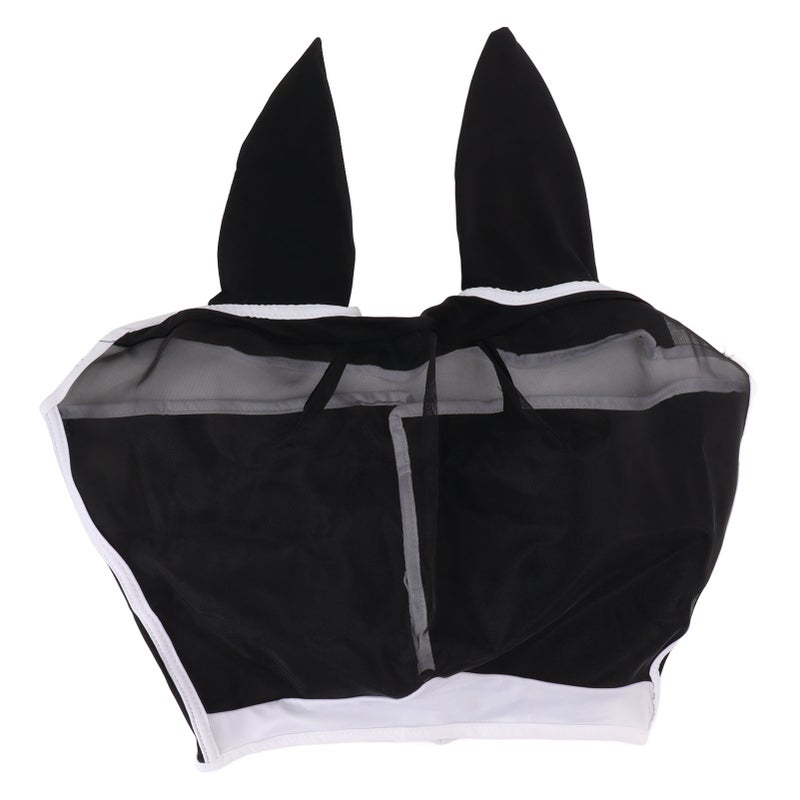 Horse Fly Mask: Black Size L Breathable Stretch Mesh - UV Protection Fly Mask With Ears for Horse Riding Turnout Summer Care - Image 1