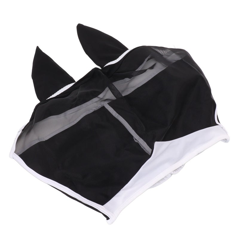 Horse Fly Mask: Black Size L Breathable Stretch Mesh - UV Protection Fly Mask With Ears for Horse Riding Turnout Summer Care - Image 5