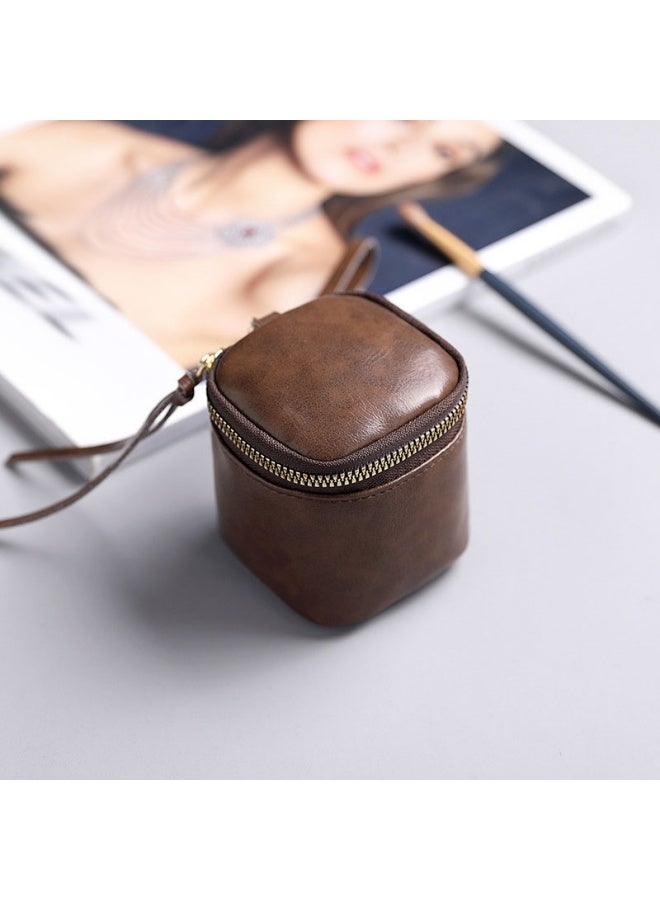 محفظة نقود صغيرة من الجلد الصناعي على الطراز القديم، منظم أحمر شفاه محمول، حقيبة يد بسحاب للنساء، للاستخدام اليومي والسفر - Image 1