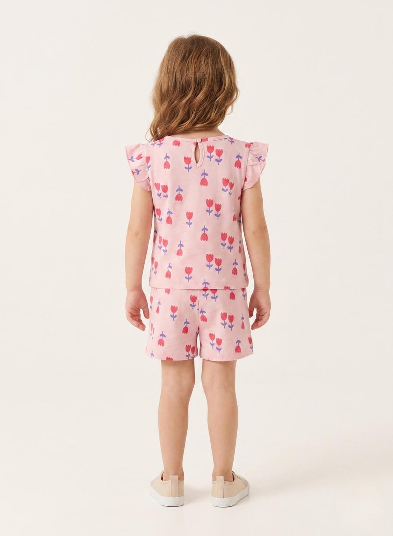 babyqlo Girls Pink Tulip Print Shorts Set - Image 2