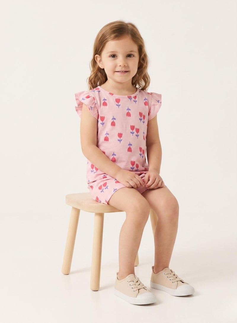 babyqlo Girls Pink Tulip Print Shorts Set - Image 4
