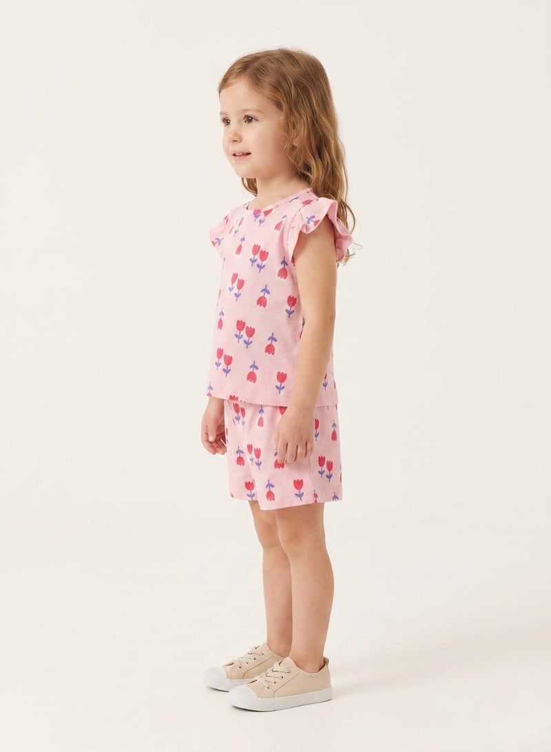 babyqlo Girls Pink Tulip Print Shorts Set - Image 3