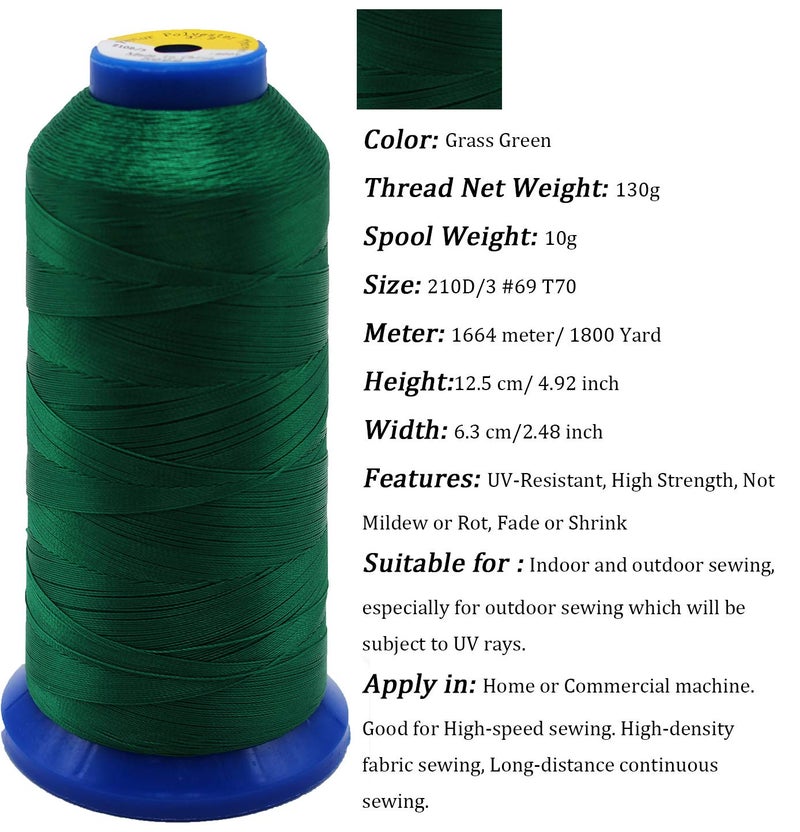 pestor Heavy Duty Thread 1800 Yards Size T70#69 210D/3 All Purpose High Strength Polyester Sewing Thread for Weaves, Upholstery, Jeans and Weaving Hair, Drapery, Beading, Purses, Leather (Grass Green) - Image 2