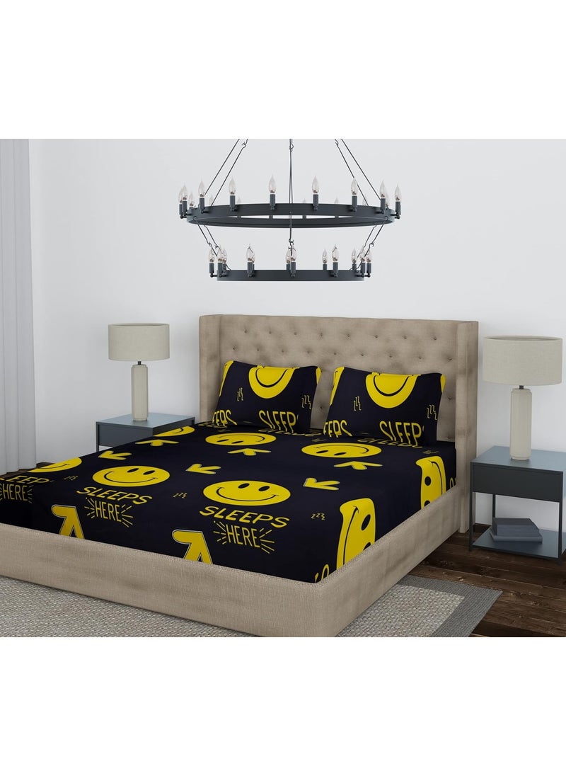 bevi BEVI - Home Super Fabric 144 TC Microfiber Bedsheet with Pillow Cover and Pillow Cover Size (18x28). (Double, Black Smile)  - Image 2
