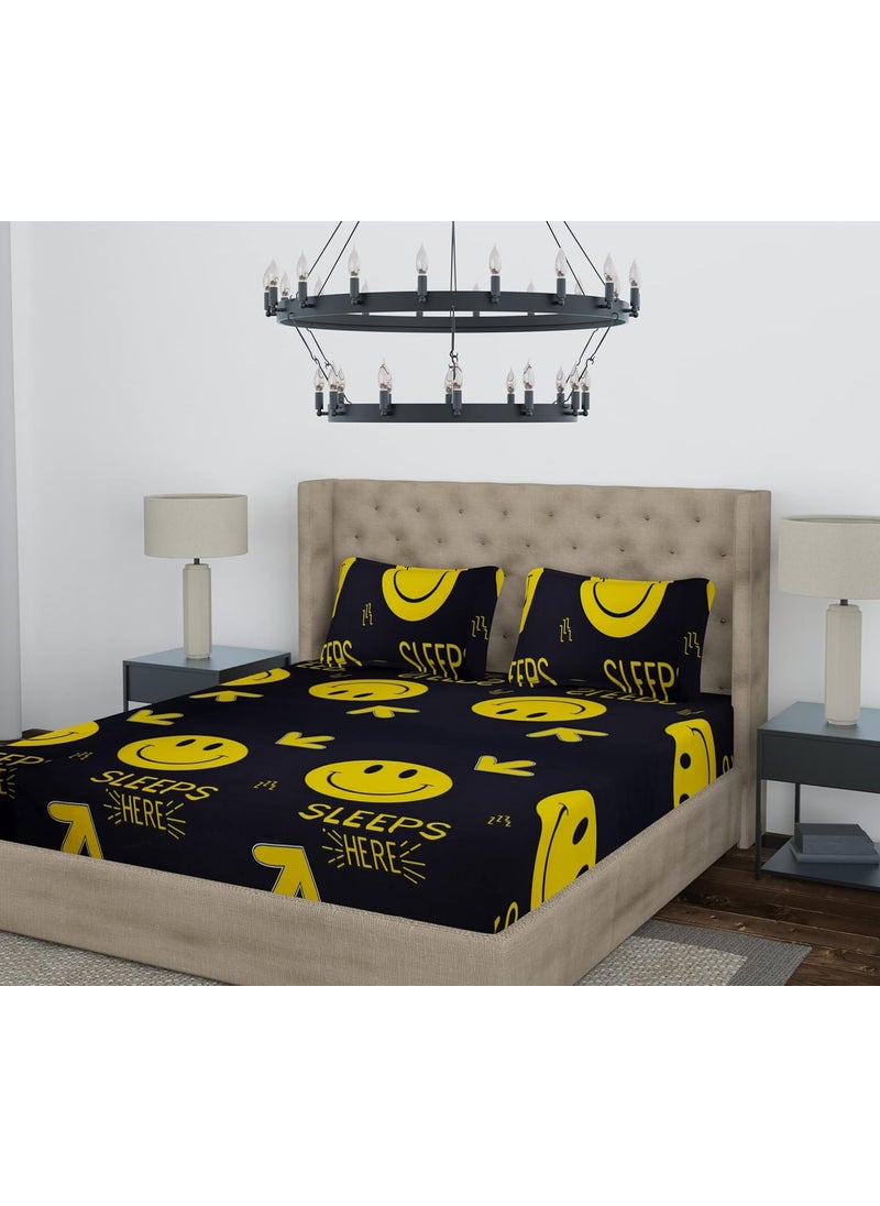 bevi BEVI - Home Super Fabric 144 TC Microfiber Bedsheet with Pillow Cover and Pillow Cover Size (18x28). (Double, Black Smile)  - Image 3