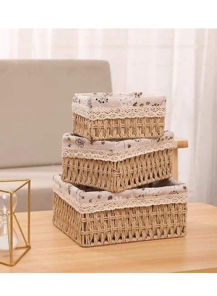 Rattan basket set, 3-piece set, available in off-white color IR  - Image 1