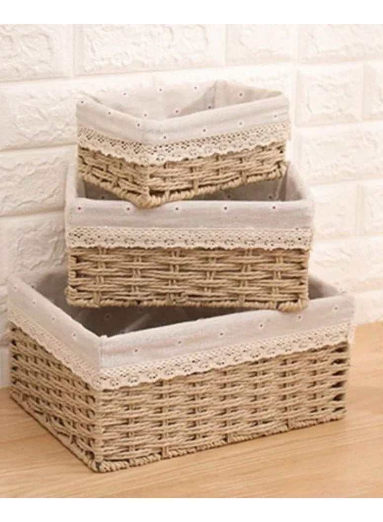 Rattan basket set, 3-piece set, available in off-white color IR  - Image 2