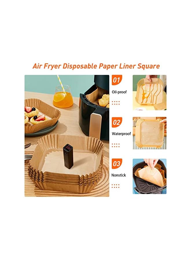 S-TOP 50Pcs Air Fryer Disposable Paper Liner, Air Fryer Liners Square, Baking Paper for Air Fryer Water-proof,Parchment Paper for Baking Roasting Microwave,7.9 inch/20cm,Square - Image 3