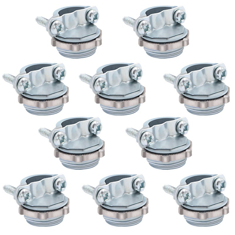 Fuzbaxy 10Pcs 3/4Inch Clamp Type Cable Connectors For Metallic Conduit Protect Cables Silver - Image 1