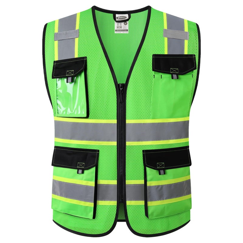 JKSafety سترات السلامة العاكسة عالية الوضوح للرجال والنساء مع جيوب - سترة شبكية للسلامة (220-أخضر L) - Image 1