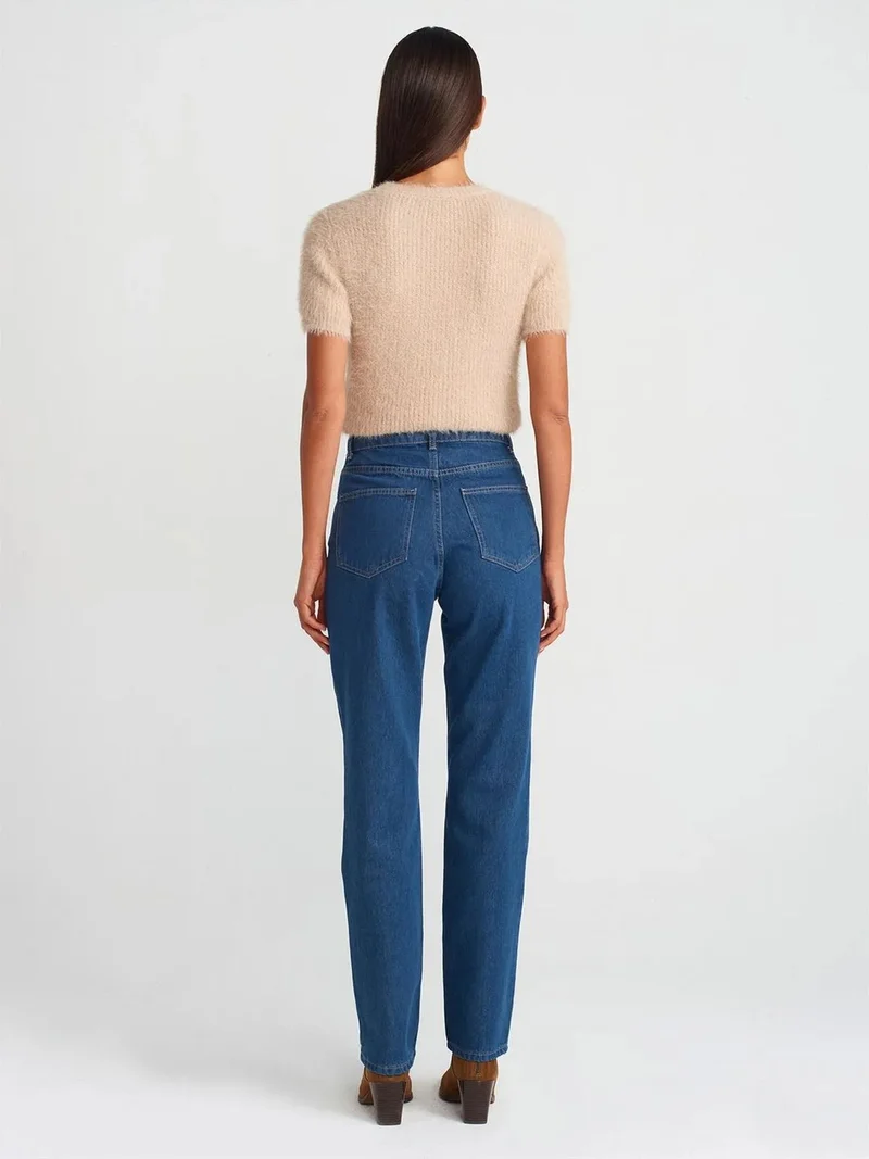 Dilvin Dilvin High-Waist Straight-Leg Cotton Jeans