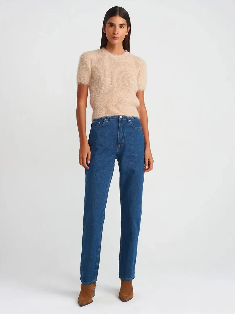 Dilvin Dilvin High-Waist Straight-Leg Cotton Jeans