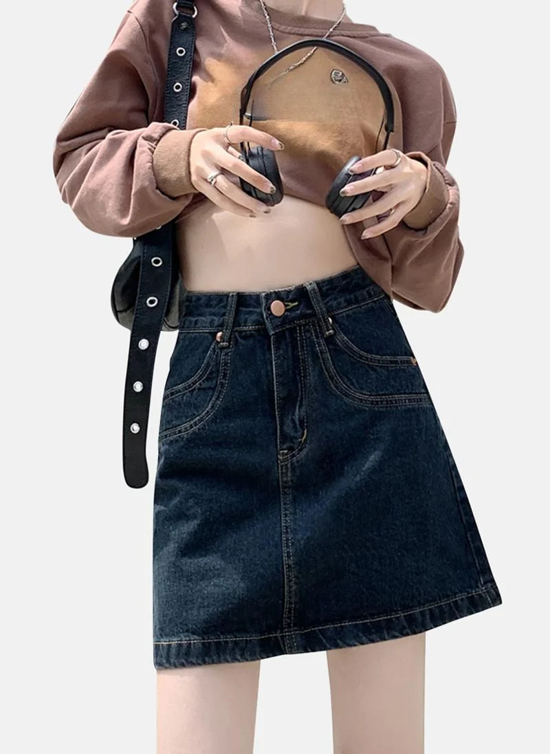 يونيكي Blue Solid Denim Mini Skirt