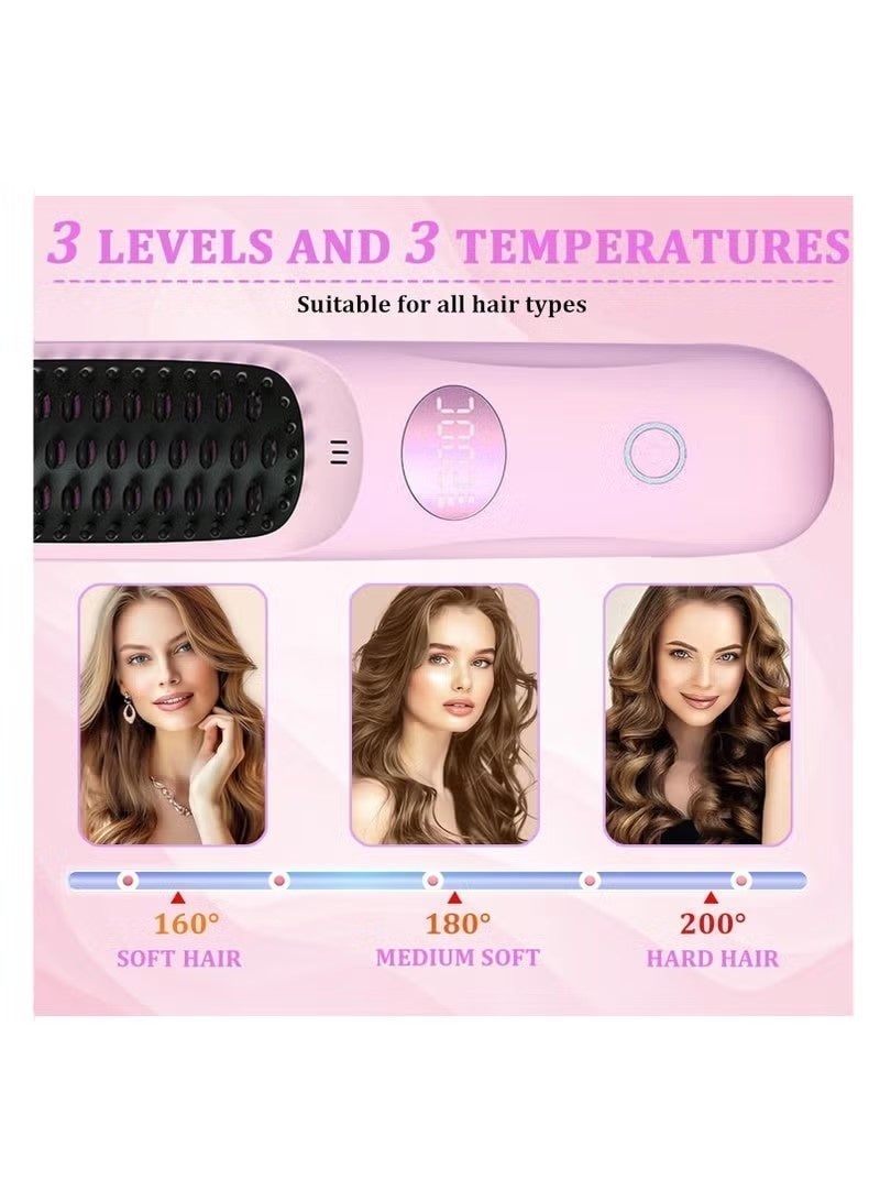 عام مجموعة مطورة الأكثر مبيعا فرشاة فرد شعر محمولة قابلة للشحن بشاشة LED مشط فرد صغير مضاد للحروق أداة شعر لاسلكية سريعة التسخين للسفر أسود - Image 4