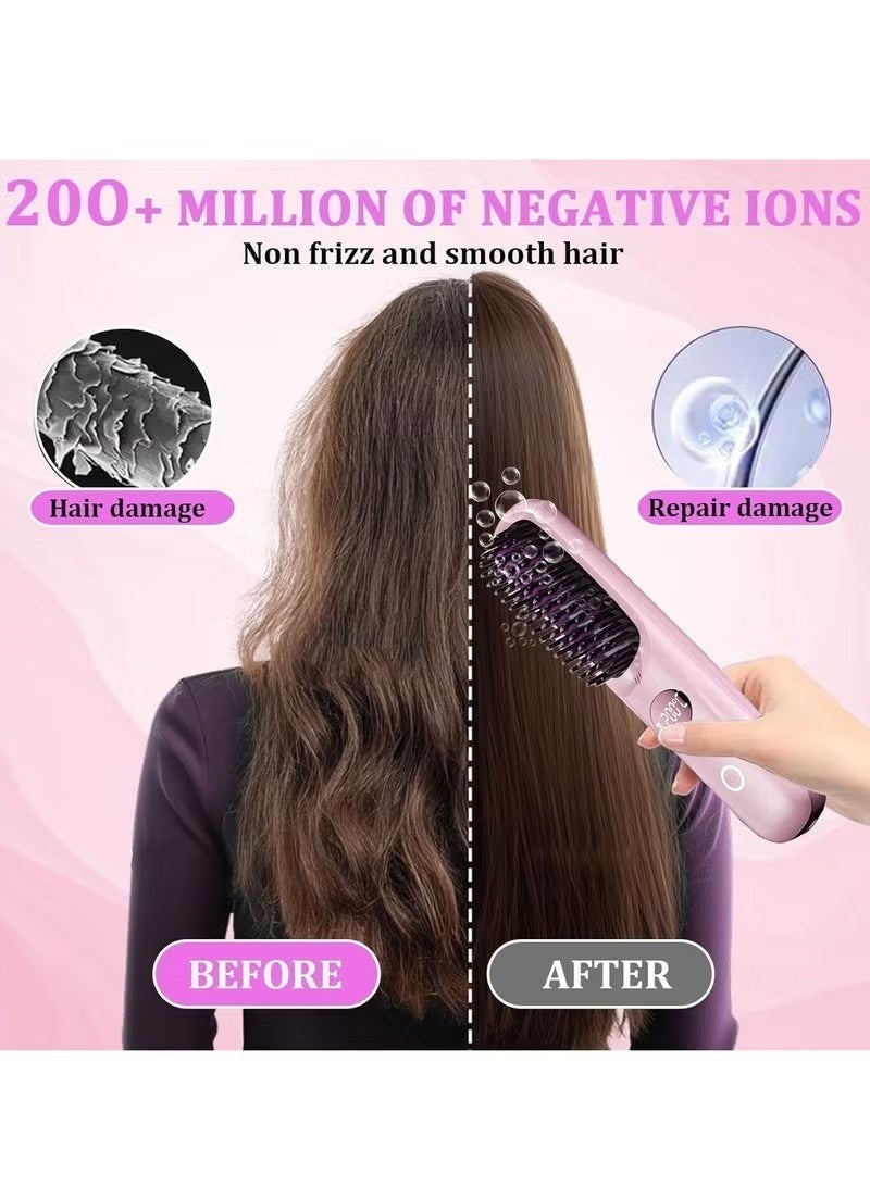 عام مجموعة مطورة الأكثر مبيعا فرشاة فرد شعر محمولة قابلة للشحن بشاشة LED مشط فرد صغير مضاد للحروق أداة شعر لاسلكية سريعة التسخين للسفر أسود - Image 5